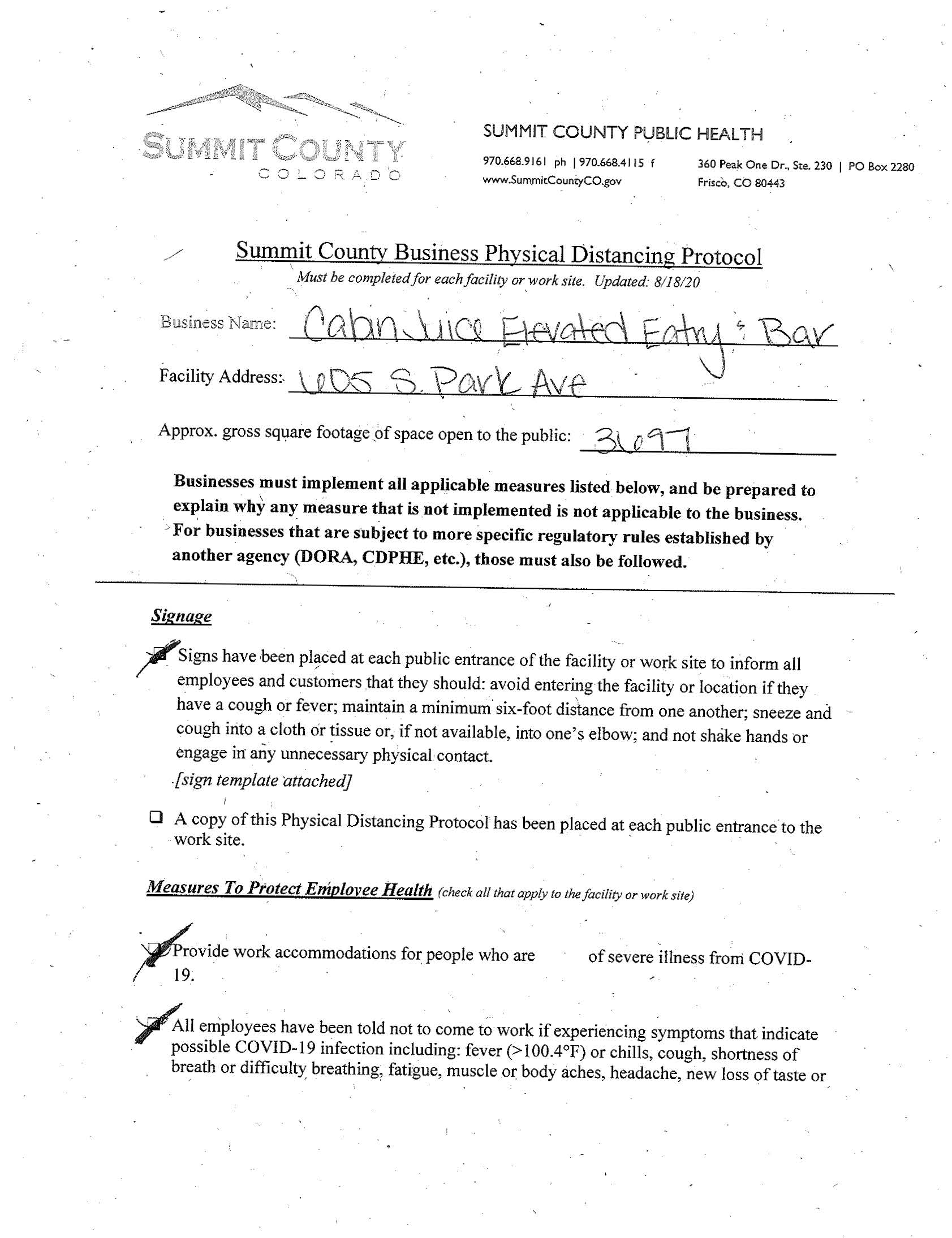 Summit County Public Health form page 1