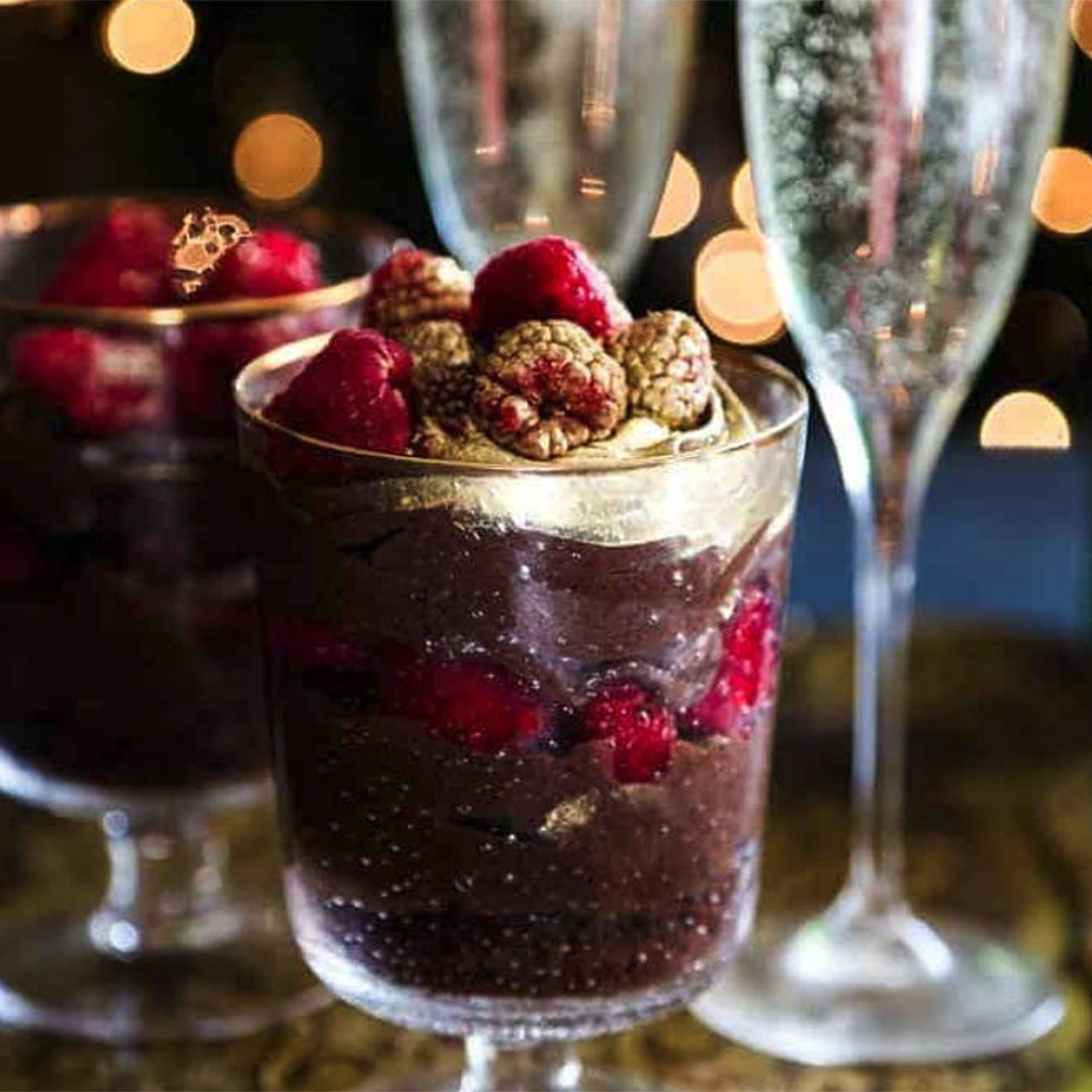 Cabin Juice Champagne and Chocolate Mousse with Raspberries